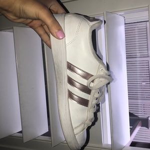 white and rose gold adidas